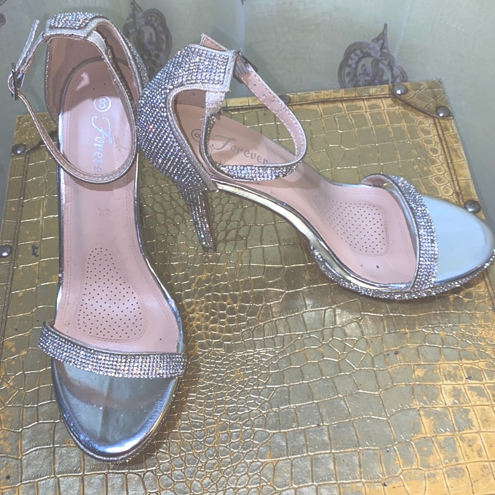Forever Silver Rhinestone Platform Evening Sandal… - image 1